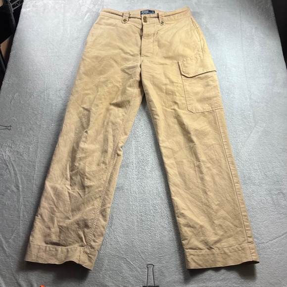 Polo Ralph Lauren Men 40/32 Tan Linen Cotton Cargo Pants Khaki Paratrooper